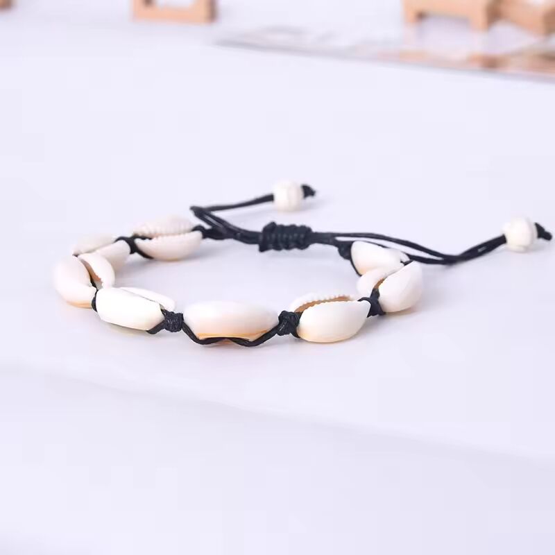 Black / White Rope Shell Bracelets For Women Summer Fashion Beach Adjustable Length Bracelets Accessories Girls