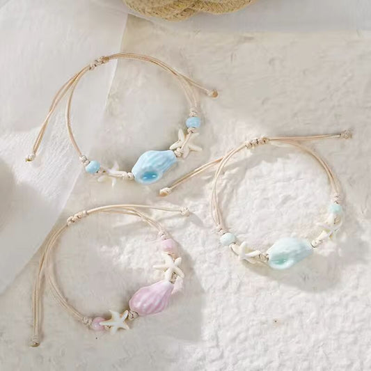 Bohemian Conch Starfish Shells Ceramics Beaded Bracelets for Women Girls Shell Beaded Beach Bangles Jewelry Gift Adjustable