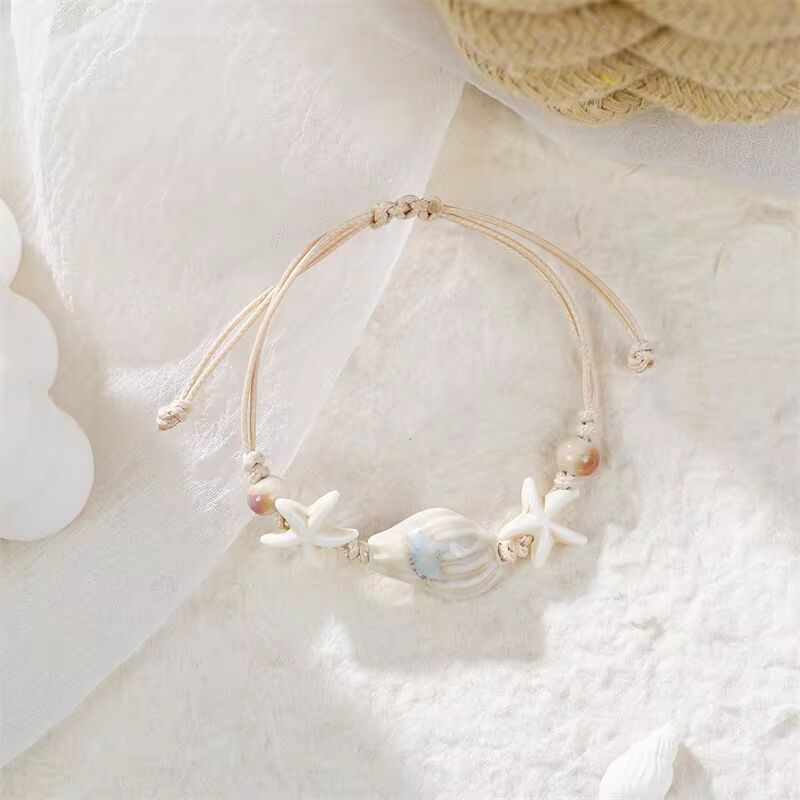 Bohemian Conch Starfish Shells Ceramics Beaded Bracelets for Women Girls Shell Beaded Beach Bangles Jewelry Gift Adjustable