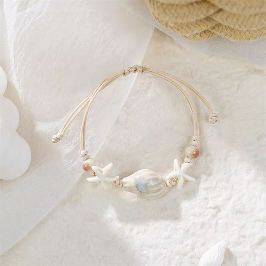 Bohemian Conch Starfish Shells Ceramics Beaded Bracelets for Women Girls Shell Beaded Beach Bangles Jewelry Gift Adjustable