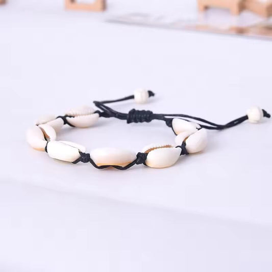 Black / White Rope Shell Bracelets For Women Summer Fashion Beach Adjustable Length Bracelets Accessories Girls